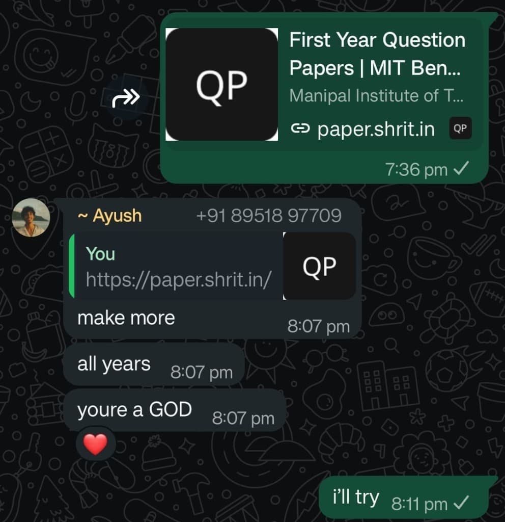 WhatsApp message from Ayush
